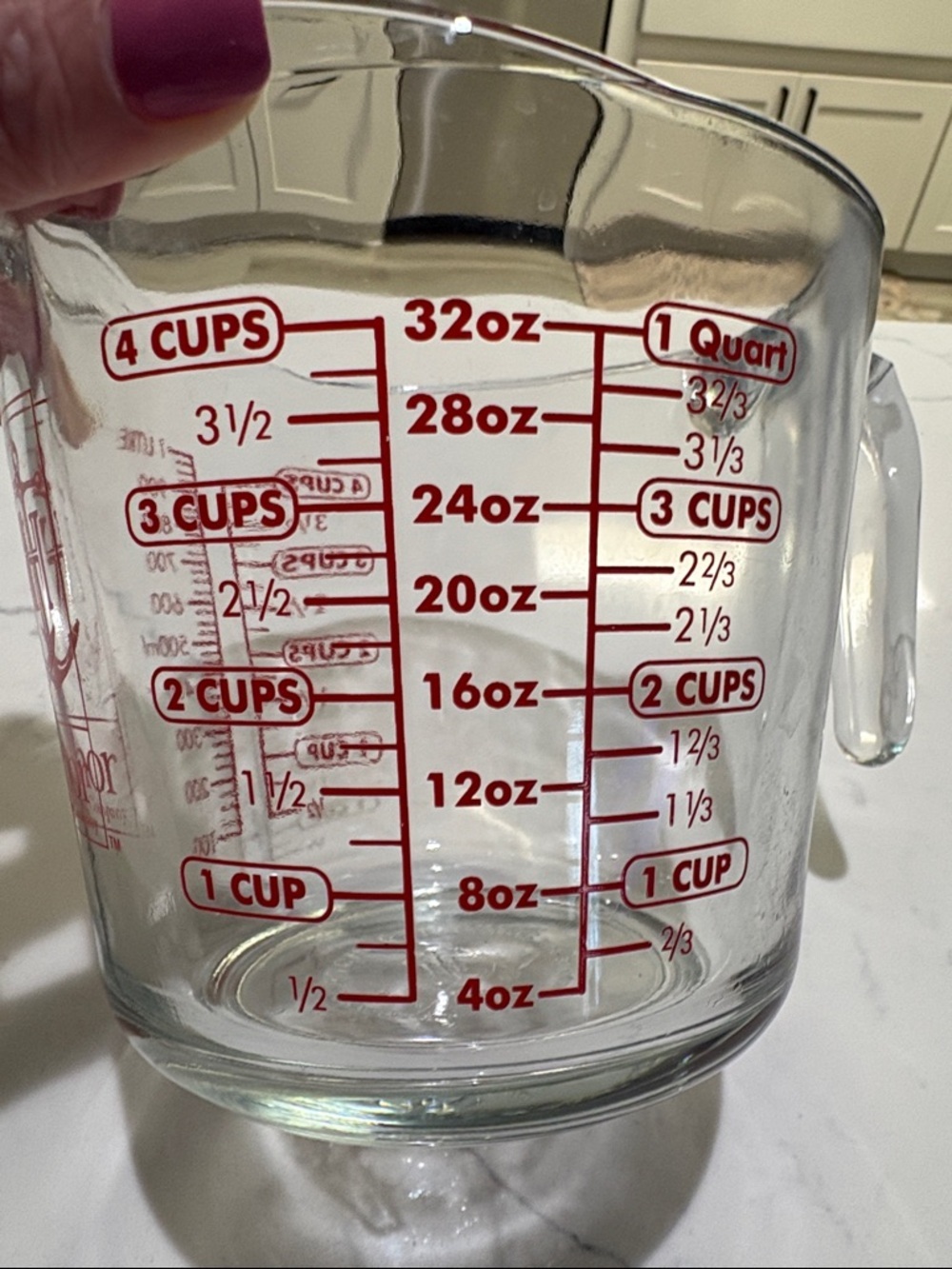 Anchor Hocking Clear Glass Measuring Cup with Red Logo and Markings - Picture 2 of 5